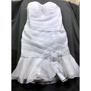 Alfred Angelo 2239 White Strapless Ruched Mini Wedding Dress Floral Detail Sz 12
